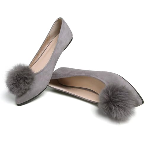 Stunner Women's Pointed Toe Flat Shoes Cute Pompom Ballet Shoes Slip on Dress Flat Shoes4