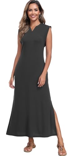 Women's Summer Slit Maxi Dress Casual V Neck Loose Long Dresses with Pockets(XS-3XL)3