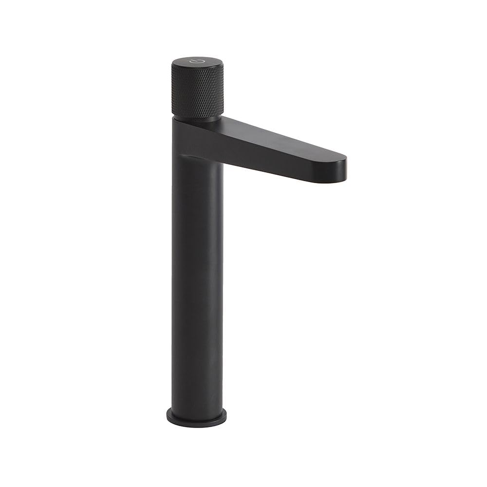 Milano Orta Deck Mounted Push Button High Rise Mono Bathroom Basin Mixer Tap - Black