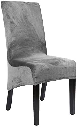 Velvet Extra Large Dining Chair Cover XL Size Slipcover for Chairs Long Back Kitchen Chair Covers Elastic Stretch,Light Grey,6 pcs