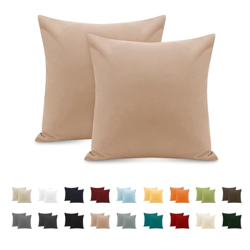 Taie Oreiller 100% Coton 65x65 cm 2 PCS, Taie d'oreiller Rectangulaire Puro Coton Jersey 120GSM - Housse de Coussin Résistant et Hypoallergénique Rose Clair