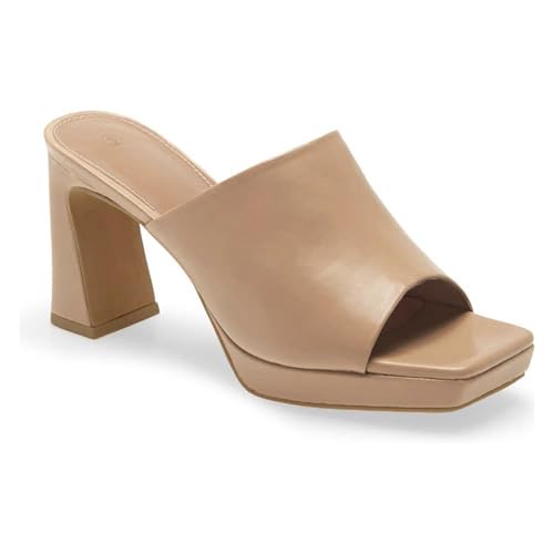 Image of Womens Platform Chunky Heels Mules Square Open Toe High Heeled Sandals Slip On Slides Dress Shoes
