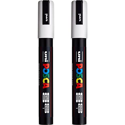 Posca PC-5M Paint Marker Art Pens - 1.8-2.5mm Nib - White Ink - Pack of 2