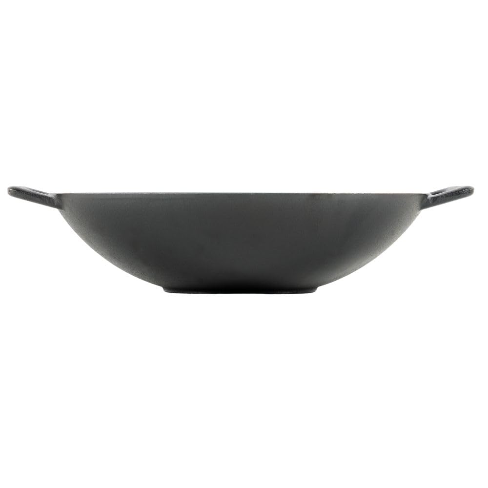 Wok Antiadherente in Ghisa Smaltato Nero 31 cm. Padella Wok Cucina Orientale. Idonea per Piani Cottura a Induzione Elettrico Gas e Forno
