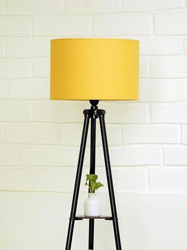 Image of Aesthetic Yellow Metal Floor Lamp with 3 Shelves Stylish Standing Lamp for Living Room Decoration Bedroom Bedside Corner Stand