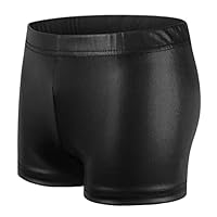 NewL Kinder Mädchen Elastische Taille Glänzend Metallic Ballett Tanz Shorts Hose für Sport Yoga Gymnastik Workout (Schwarz, 7-8 Jahre) Tag Größe 130