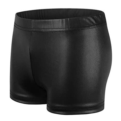 NewL Kids Girl Elastic Waist Shiny Metallic Ballet Dance Shorts Bottoms for Sports Yoga Gymnastic Workout (Black, 9-10 Years)