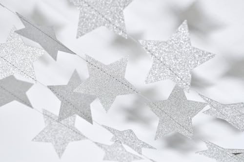 Image of 3-Pack Silver Star Garland Banner - Twinkle Twinkle Little Star Decorations for Christmas, Baby Shower & Birthday, 4-Inch Stars, 13 Feet Long, Holiday Party Hanging Decor