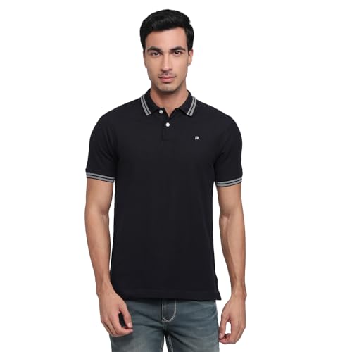 Image of Raymond Men Modern Fit Solid Pattern Pure Cotton Polo Neck Half Sleeve Casual T-Shirt