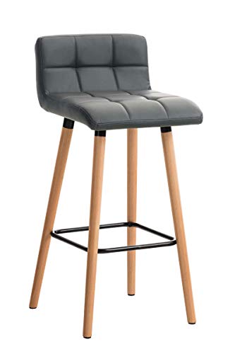 Tabouret de Bar Lincoln Similicuir - Tabouret de Bar Scandinave avec Dossier et Repose-pied - Chaise Haute de Cuisine Confortable Pieds en B, Couleur:gris