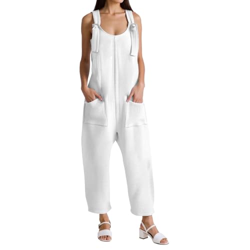 Women's Causal Sleeveless Jumpsuit Ajustable Strap Drawstring Jumpsuits Bib Overalls Fashion Rompers with Pockets