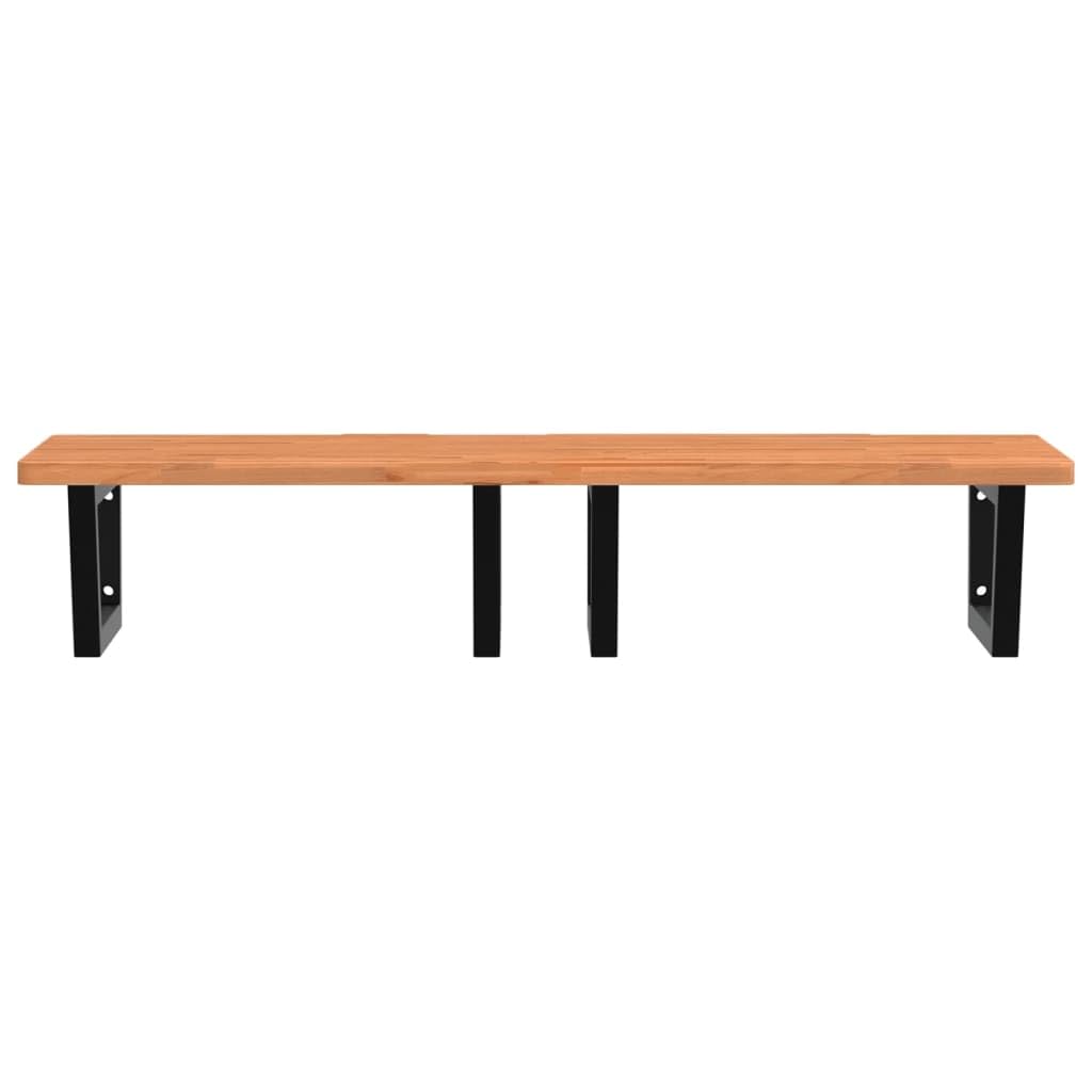 Mensola per lavabo a parete, 115 x 55 cm, in legno massello di faggio e acciaio, colore nero, design moderno, robusta e durevole, salvaspazio, per bagno, ospiti, WC