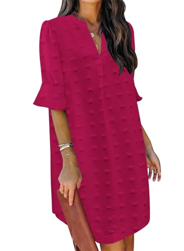 Image of QACOHU Summer Dresses for Women V Neck Ruffle Short Sleeve Casual Shift Dress