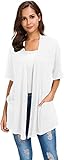 Picture of ADANIKI Womens Short Sleeve Open Front Lightweight Casual Comfy Long Line Drape Hem Soft Modal Cardigans Sweater, White, Small
