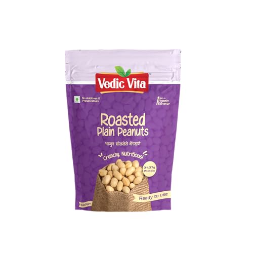 Image of VEDIC VITA Roasted Peanuts - 500 GM | Unsalted Skinless Peanuts | 31.37g High Protein | Ready to Cook & Eat | Natural, Crunchy, Nutritious Whole Peanuts for Poha, Chutney & Snacks