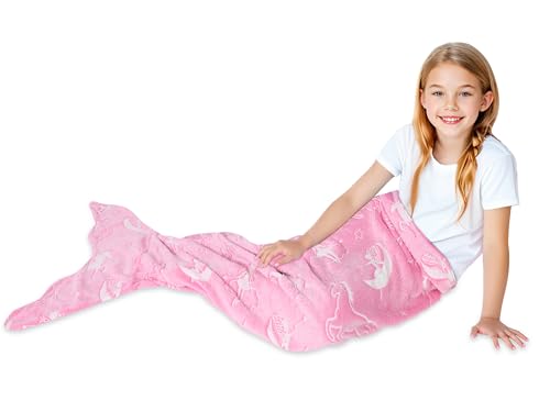 Dtiaagto Meerjungfrauen Plüsch Leuchtende Decke Meerjungfrau Decke für Mädchen Kinder 140 x 50 cm