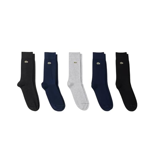 Lacoste Men's 5-Pack Cotton Socks, 10, Navy Blue/Grey Chine/Grey/Black