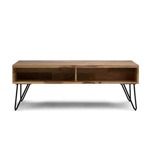Image of SIMPLIHOME Lockhart 30 inch Wide Solid Mango Wood Drum Coffee Table in Natural