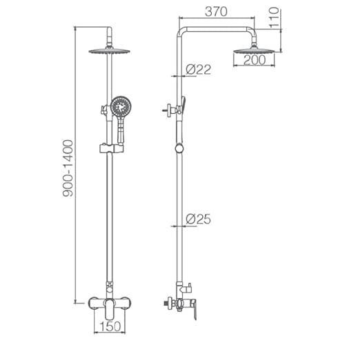 IMEX - Conjunto de ducha monomando compuesto por barra de ducha, tele ducha, rociador, flexo - Columna de ducha con barra extensible - SERIE URAL BDG040/NG NEGRO MATE