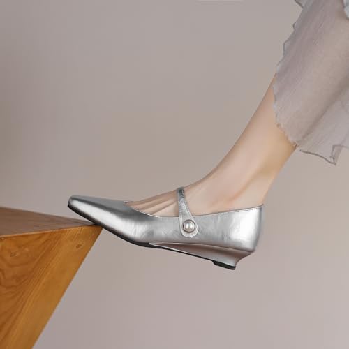 Women's Sweet Solid Color Mary Jane Shoes Wedge Heel Pumps with Single Strap4