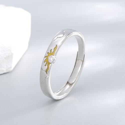 Image of Sun and Moon Couple Rings Set Adjustable Rings Black White Couple Rings for Girlfriend and Boyfriend Valentine's Day Gift Jewelry