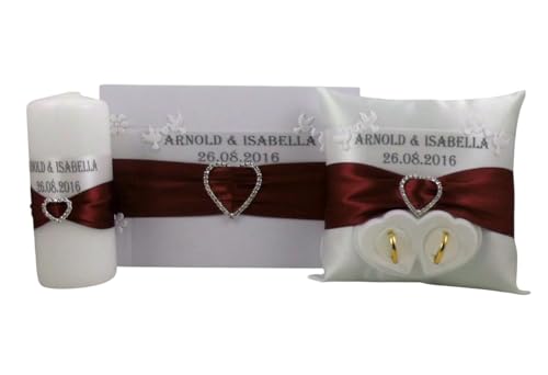 Wedding Set Ring Pillow Wedding Candle Guestbook with name and date