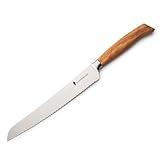 KÜCHENSCHARF Profi Brotmesser 20 cm mit Olivenholzgriff - Ergonomisches Kochmesser aus 100% Edelstahl für Profi- und Hobbyköche - ideal für Fleisch, Obst & Gemüse - Geschenkset