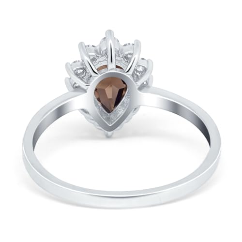 OMRANII Art Deco Pear Teardrop Natural Chocolate Smoky Quartz Vintage Style Halo CZ Wedding Engagement Rings For Women 925 Sterling Silver Gifts For Her3