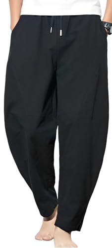 [アスペルシオ] エスニック タイパンツ リラックス アジアン サルエルパンツ ポケット付き ズボン メンズ オシャレ ボトムス 快適 サラサラ ストリート 通学 ロングパンツ トレーニング スウェットパンツ ヒップホップ ロングパンツ 太め ビッグシルエット ノータック 長ズボン キャンプ アウトドア カジュアルパンツ キレイめ ウエストゴム イージーパンツ (L) ブラック