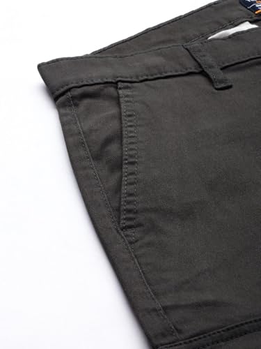 Image of THE INDIAN GARAGE CO Men Slim Fit Solid Mid-Rise Stretchable Cuffed Cargos