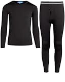 ONLY BOYS Thermal Underwear Set - 2 Piece Brushed Fleece Thermal Top and Long Johns for Boys, Size Large/(12-14), Black