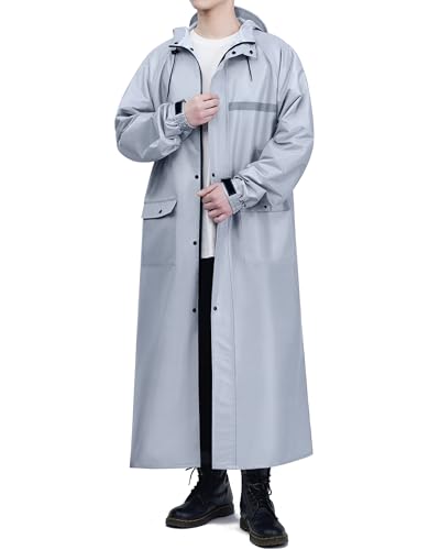 RINJOY Long Hooded Raincoat Safety Waterproof Emergency Reflective with Packable Rain Jacket Poncho for Men Women Adults