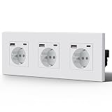 BSEED Presa elettrica, presa murale con pannello in plastica, 16 Amp 269V, 3 Fach USB Type C-228mm, Bianco
