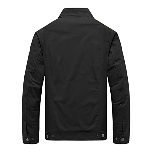Dr.cyril Men's Bomber Jacket Lightweight Fall Casual Windbreaker Stand Collar Warm Military Coat With Cargo Pockets， Black Xl #TOP1