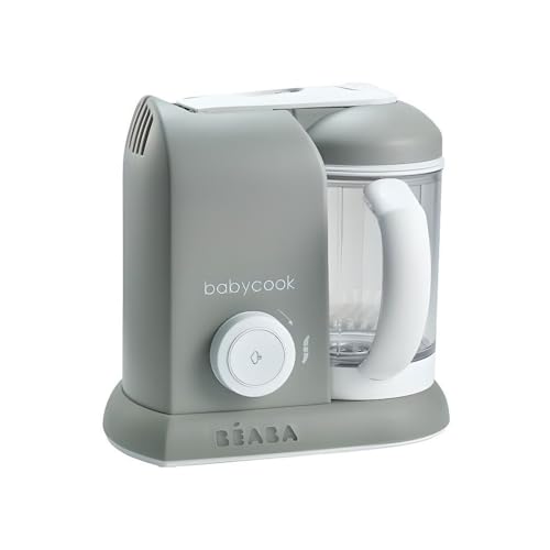 BÉABA - Babycook Solo - 4 in 1 Babynahrungszubereiter - Schonender Dampfgarer - Schnelles Dampfgaren in 15 Minuten - Garkorb aus Edelstahl - Grau