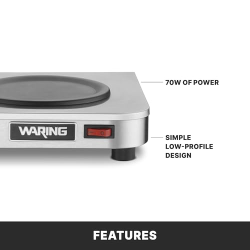 Image of Waring Commercial WCW10 Cafe Deco Single Coffee Carafe Warmer, 120V, 5-15 Phase Plug, Single Burner Silver