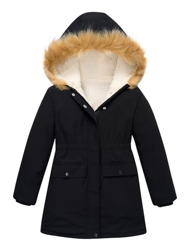 Veste pour fille Fanient doublée micro-polaire avec capuche pour enfant de 5 à 12 ans