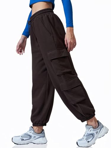 Image of Bewakoof Women's Fleece Super Loose Fit Joggers|Bewakoof Heavy Duty 1.0 | Track pants for woman | Lower for women | Multipurpose | Activewear | Utility Pockets | Lightweight & Flexible Elastic Waist | Casual Joggers | Loose Fit