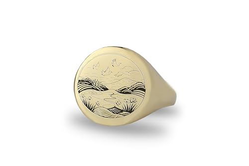 Bague chevalière en or 14k : l'excellence d'un paysage japonais gravé main