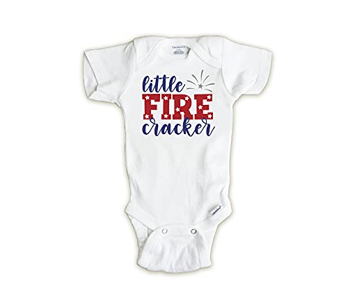Little Firecracker Onesie, First Fourth of July Onesie Boy, 1st 4th of July Baby Girl Outfit, Patriotic Shirt For Baby, Red White Blue, Made in the USA (0 to 3 months)