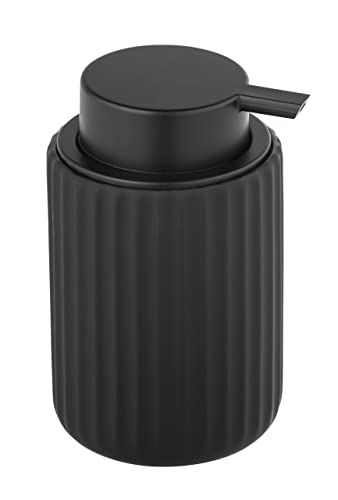Wenko Dispenser Sapone Liquido Belluno, Dispenser Sapone Ricaricabile in Ceramica, Dispenser di Sapone con Moderna Struttura solcata, Soft Touch, Colore Nero Industriale, Ø 8x13,5cm, capacità 300ml