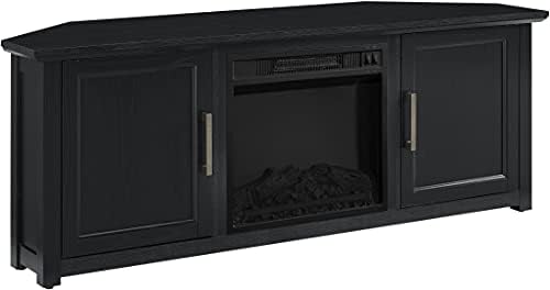 Crosley Furniture Camden Corner Fireplace TV Stand for 65+ inch TVs, Entertainment Center with Storage Shelves, Black - Thumbnail 4
