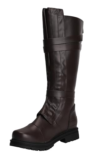 ACE SHOCK Mens Tall Boots Medieval Renaissance Pirate Cosplay Boot Halloween Costume Shoes (Style-A Brown 9)