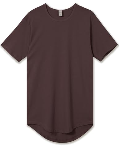 Image of Allsense Men’s Hipster Cotton Crew Neck T-Shirt – Drop-Cut Long Curved Hem Tee, Brown, Large