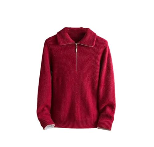 Men Solid Cashmere Sweater Zipper Lapel Thick Chunky Knit Plus Size Long Sleeve Cashmere Jumper