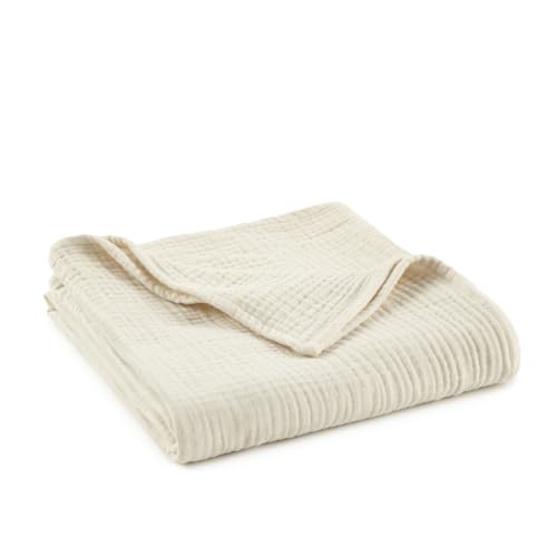 Image of 100% Cotton Organic Muslin Baby Swaddle Blanket GOTS & Fairtrade Certified Organic Cotton - Couch Living Room and Bedroom Decor - 4 Layer Super Soft and Cozy (Natural, Baby)