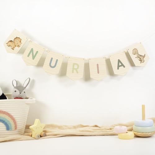 Banderín Personalizado de Madera Dino para Decorar la Habitación del Bebé 2