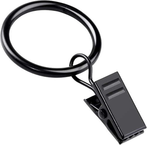 20 Pack Black Curtain Rings with Clips, Curtain Hooks Curtain Clips with Rings, Drapes Rings 1 Inch in Diameter, Fits up to 5/8" Curtain Rod