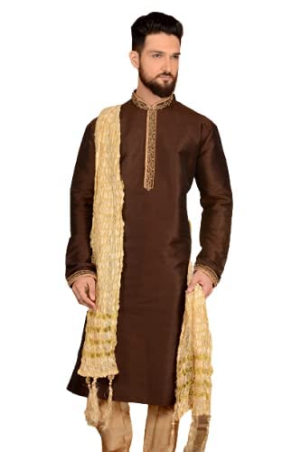Men's Crush Light Golden Color Silk Dupatta Stole for Sherwani Kurta-image-49
