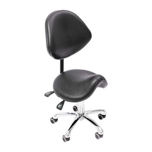 AOOUNGM Taburete con respaldo, función giratoria 360°, altura regulable con inclinación de 45° y capacidad de carga de 90 kg, silla giratoria para peluquería/clínica, ruedas y asiento de poliuretano